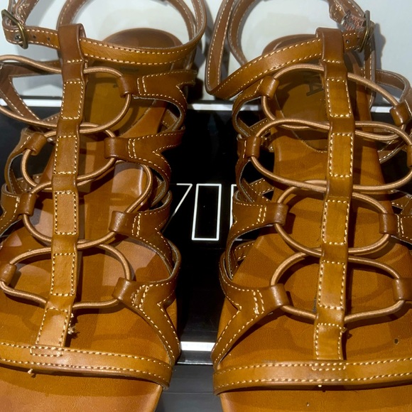 Chariot by Mia. Brown stretch gladiator sandal. - Picture 2 of 4